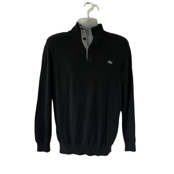 Lacoste Sweater Pullover Mens Casual 1/4 Zip (button) US Medium Black - Picture 1 of 6